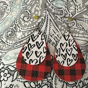 Red and Black Plaid Heart Earrings